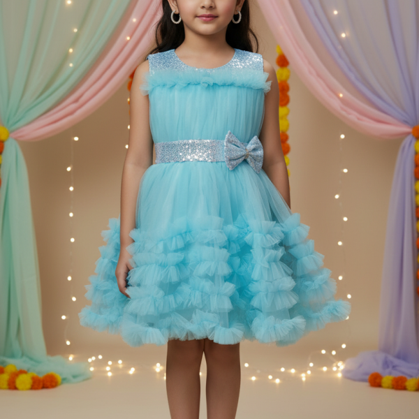 Hopscotch Girls Sleeveless All Over Print Peach Party Dresses