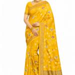 Women's Self Design Bandhani Cotton Blend Saree  (Mustard Yellow)