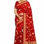 Women's Self Design Bandhani Cotton Blend Saree  (Red)