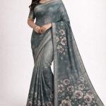Women's Silk Blend Saree  (Gray)