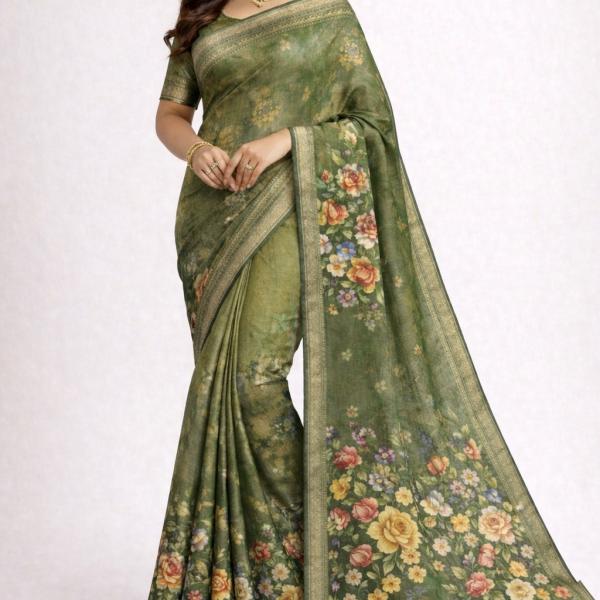 Women's Silk Blend Saree  (Green)
