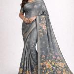 Women's Silk Blend Saree  (Gray)