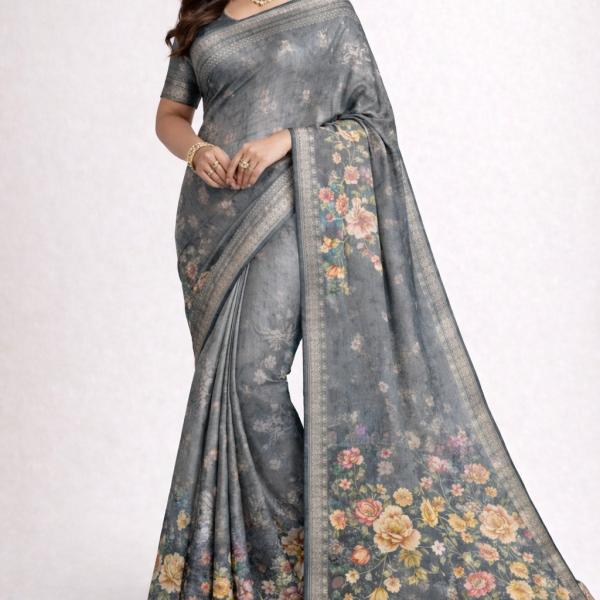 Women's Silk Blend Saree  (Gray)