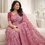 Georgette Block Printed Sarees for Women with Blouse Piece