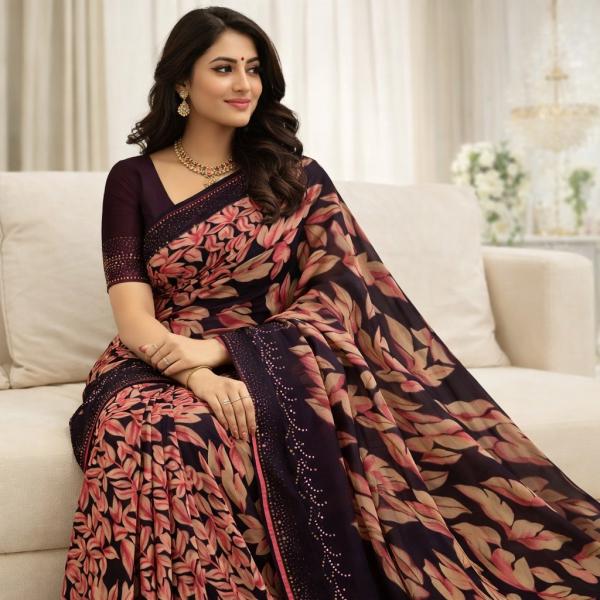 Georgette Block Printed Sarees for Women with Blouse Piece