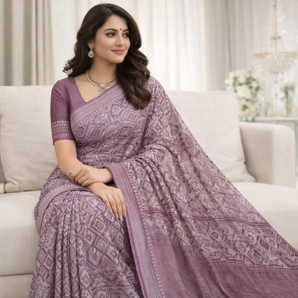 Georgette Block Printed Sarees for Women with Blouse Piece