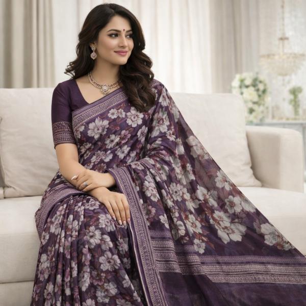 Georgette Printed Sarees for Women with Blouse Piece