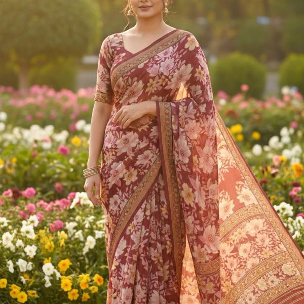 Georgette Printed Sarees for Women with Blouse Piece