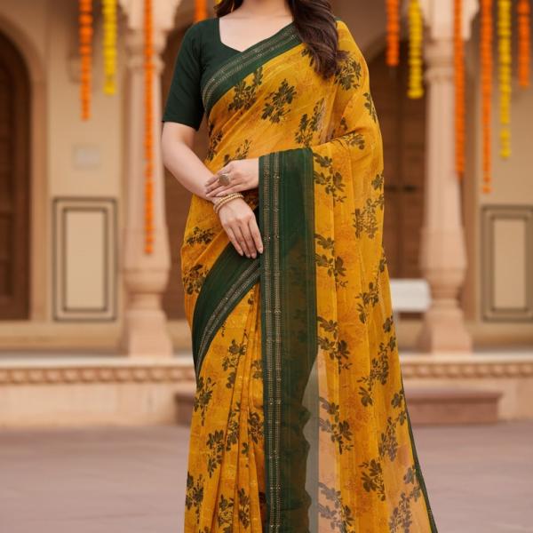 Georgette Printed Sarees for Women with Blouse Piece