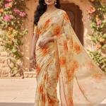 Georgette Printed Sarees for Women with Blouse Piece