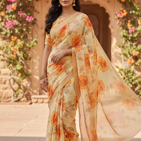 Georgette Printed Sarees for Women with Blouse Piece