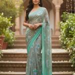 Georgette Printed Sarees for Women with Blouse Piece