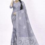 Cotton Saree with White Warli Art Print | Soft Handcrafted Cotton Fabric | Lightweight and Comfortable Saree for Women