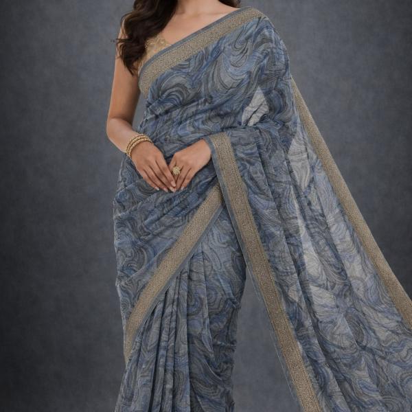 Georgette Printed Sarees for Women with Blouse Piece