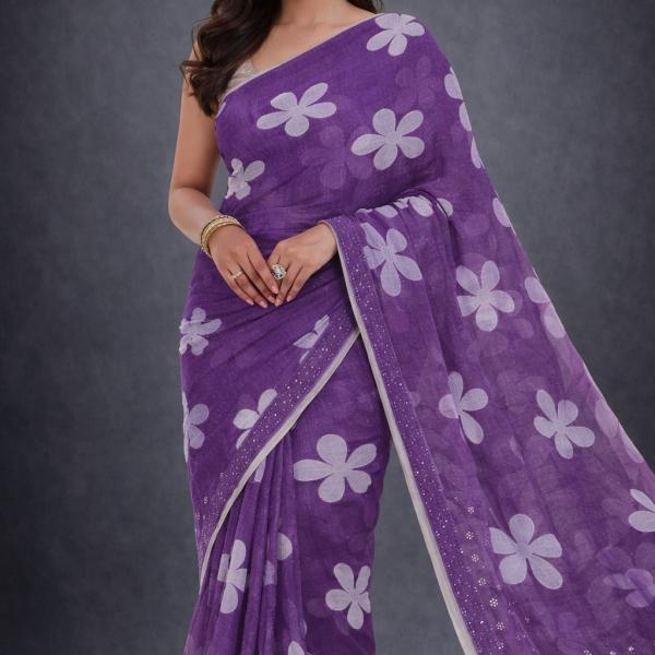 Georgette Printed Sarees for Women with Blouse Piece