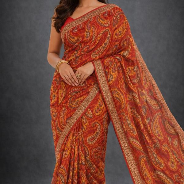 Georgette Printed Sarees for Women with Blouse Piece