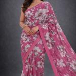 Georgette Printed Sarees for Women with Blouse Piece