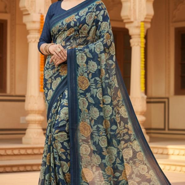 Georgette Printed Sarees for Women with Blouse Piece