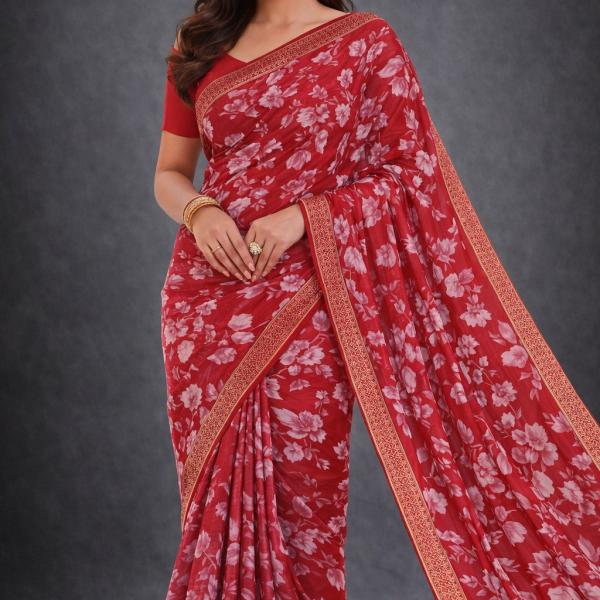 Georgette Printed Sarees for Women with Blouse Piece