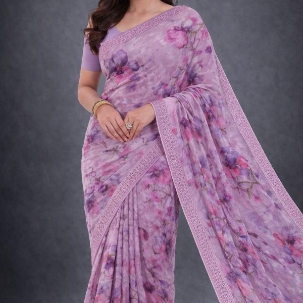 Georgette Printed Sarees for Women with Blouse Piece