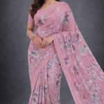 Georgette Printed Sarees for Women with Blouse Piece
