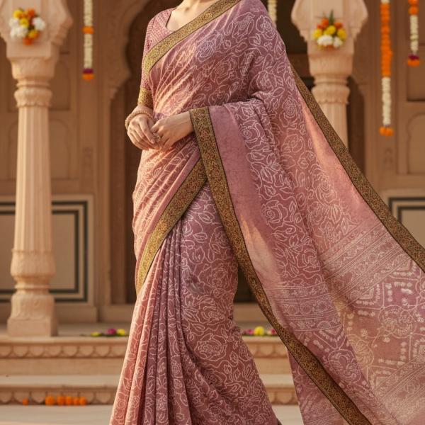 Georgette Printed Sarees for Women with Blouse Piece