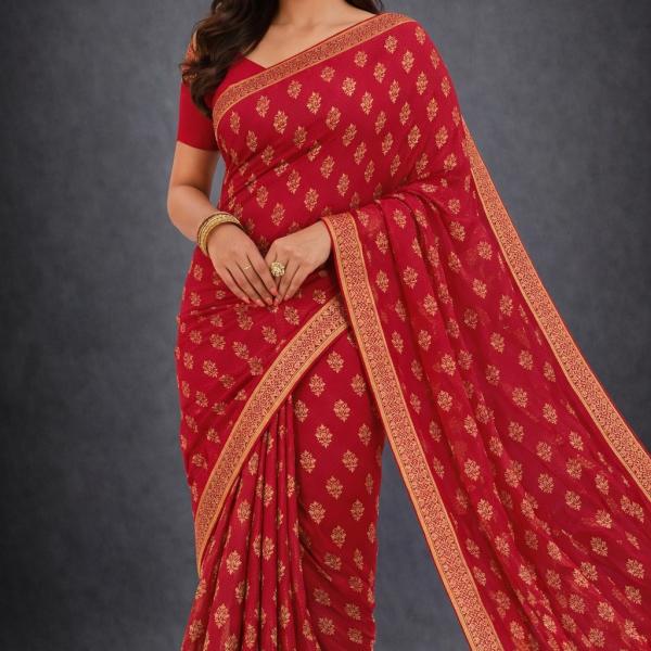 Georgette Printed Sarees for Women with Blouse Piece