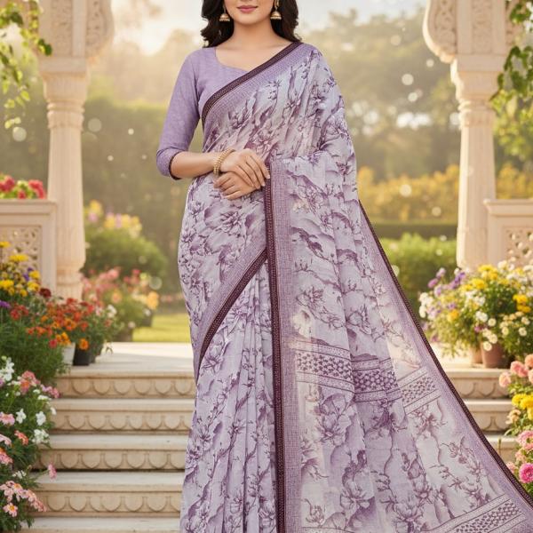 Georgette Printed Sarees for Women with Blouse Piece