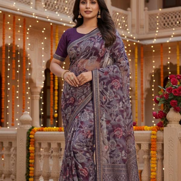 Georgette Printed Sarees for Women with Blouse Piece