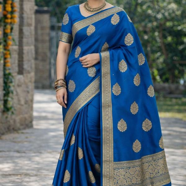Women's Banarasi Silk Work Saree With Unstiched Blouse Piece