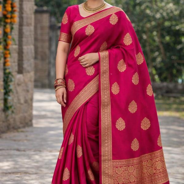 Women's Banarasi Silk Work Saree With Unstiched Blouse Piece