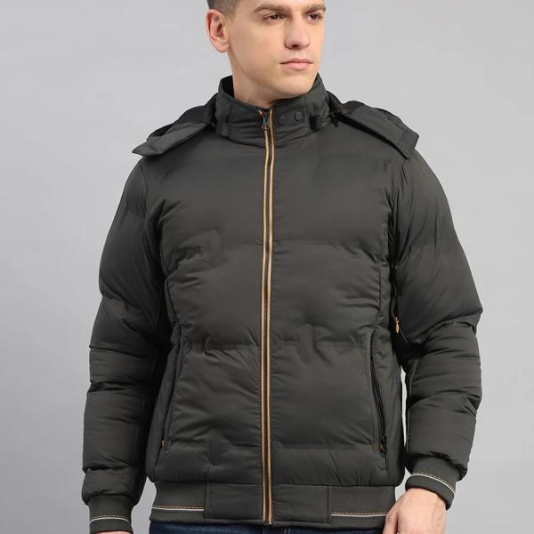 Men Olive Smart Hooded Jacket with Integrated Magnetic Earphones