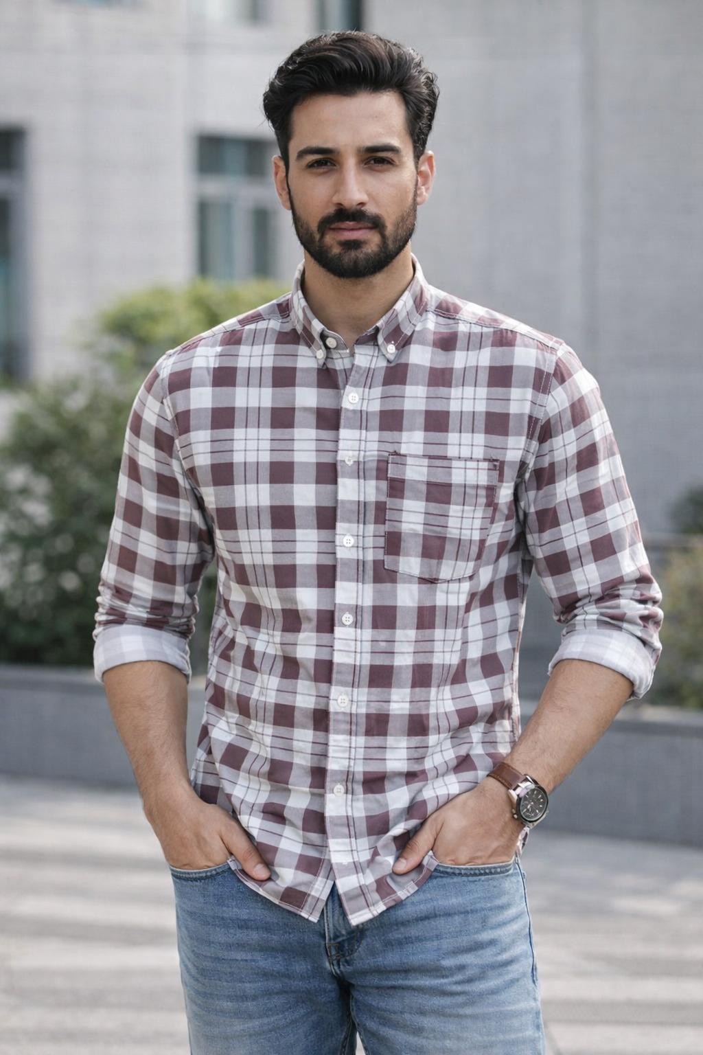 Premium Men's Stylish Check Shirt-Regular Fit