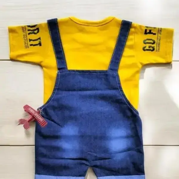 Dungaree For Baby Boys & Baby Girls Casual Printed Denim (Yellow, Pack of 1)